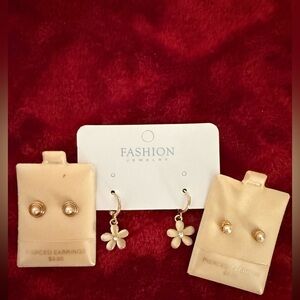 Gold Flower and Stud Earring Set 3 pairs